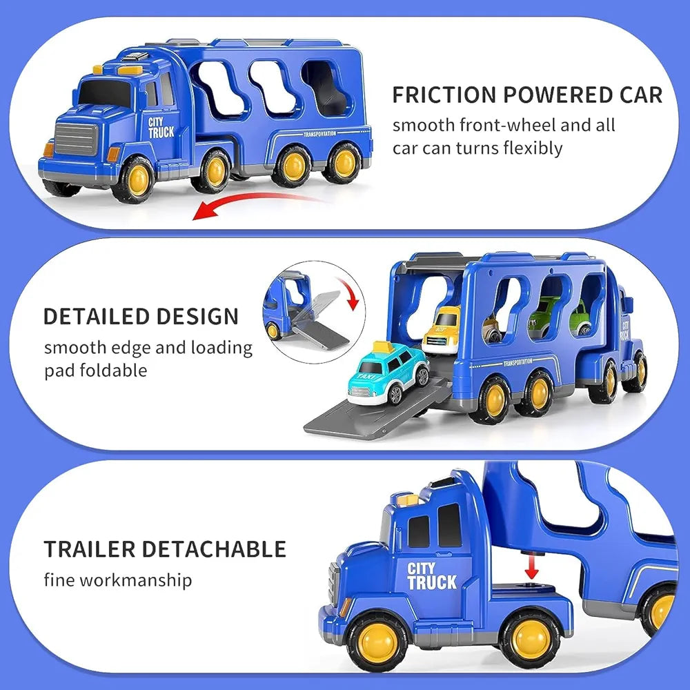 Transport Vehicles Toys for Toddlers, 5 in 1 Truck Friction Power Toy Car With Light and Sound (City Truck)