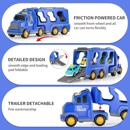 Transport Vehicles Toys for Toddlers, 5 in 1 Truck Friction Power Toy Car With Light and Sound (City Truck)