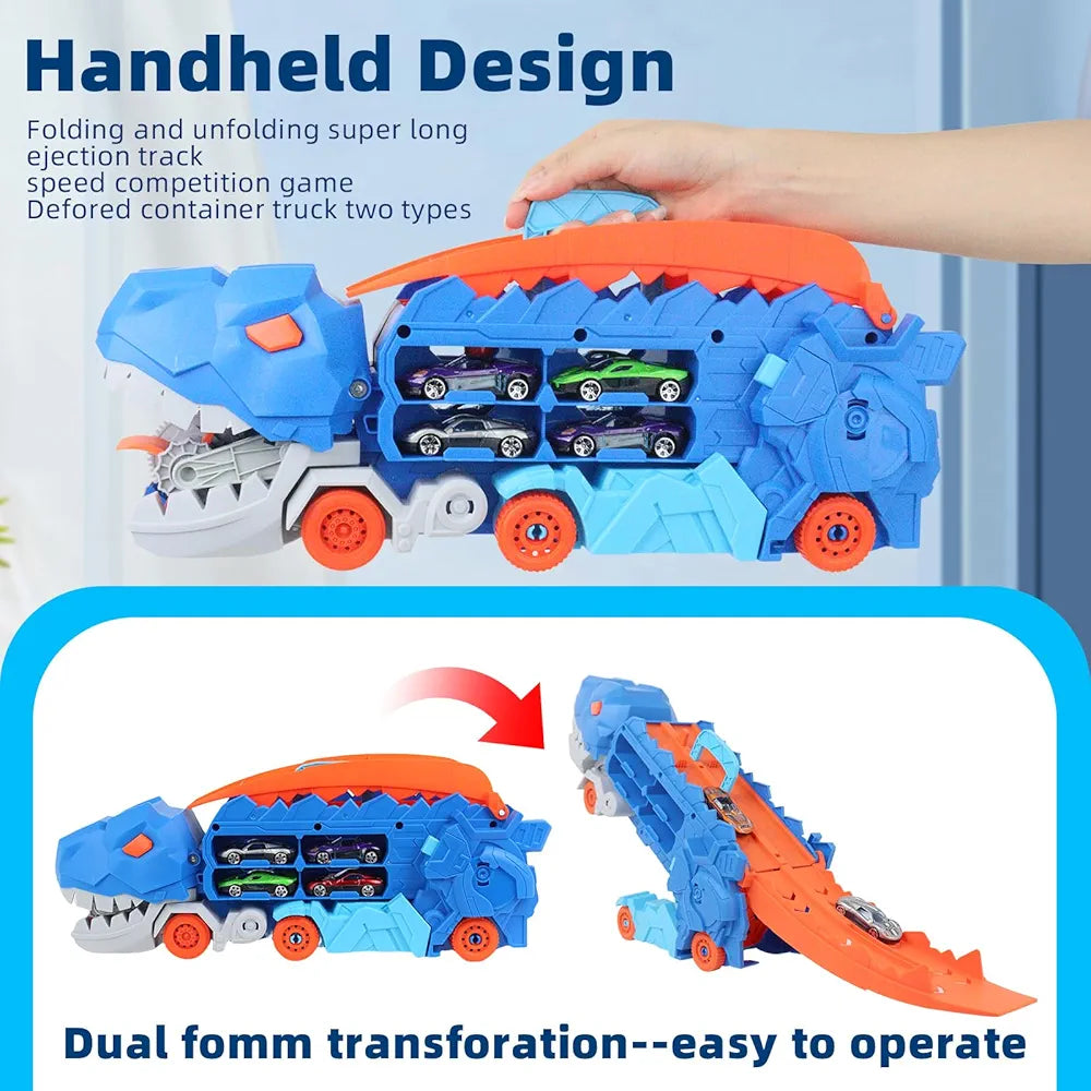 Transforming Dinosaur Monster Truck Playset 🦖 Dino Carrier + 8 Alloy Cars & DIY Road Track