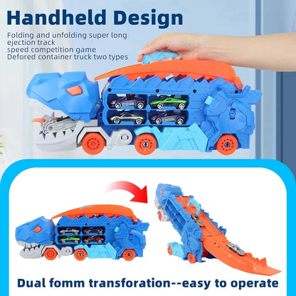 Transforming Dinosaur Monster Truck Playset 🦖 Dino Carrier + 8 Alloy Cars & DIY Road Track