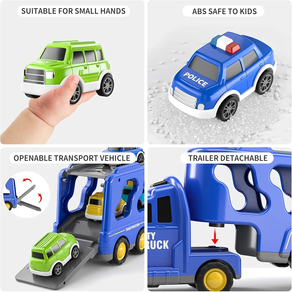 Transport Vehicles Toys for Toddlers, 5 in 1 Truck Friction Power Toy Car With Light and Sound (City Truck)
