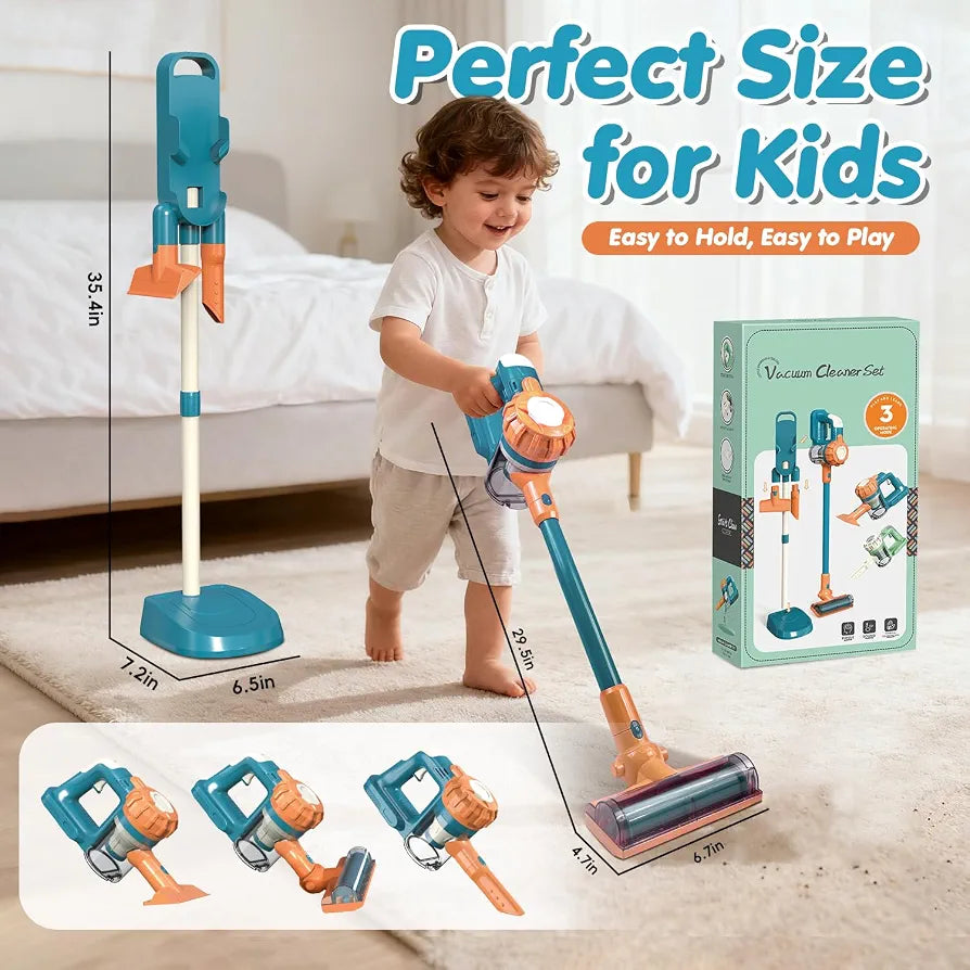 3 in 1 Children's Vacuum Cleaner Toy with Real Suction Power for Realistic Play (Blue)