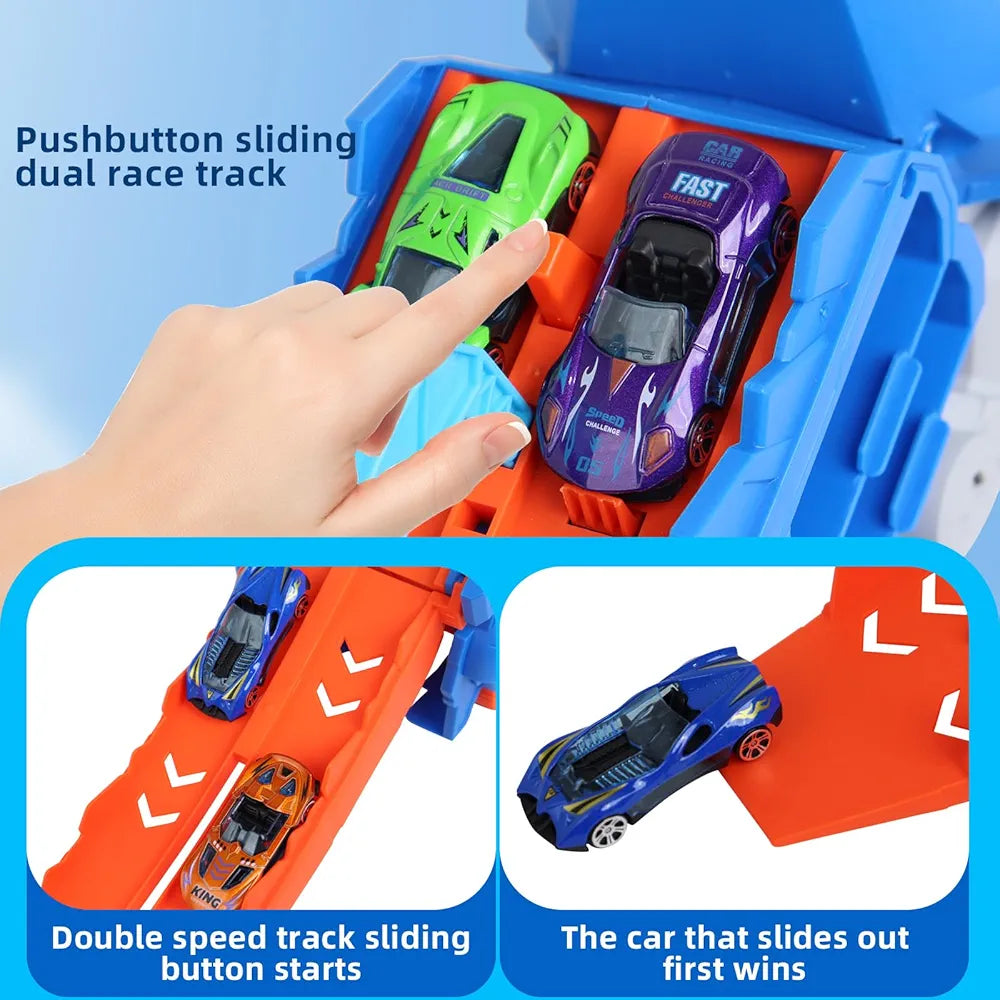 Transforming Dinosaur Monster Truck Playset 🦖 Dino Carrier + 8 Alloy Cars & DIY Road Track