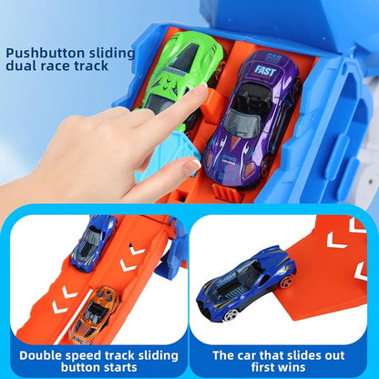 Transforming Dinosaur Monster Truck Playset 🦖 Dino Carrier + 8 Alloy Cars & DIY Road Track
