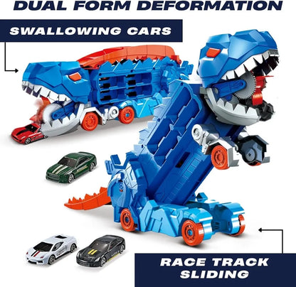 Transforming Dinosaur Monster Truck Playset 🦖 Dino Carrier + 8 Alloy Cars & DIY Road Track