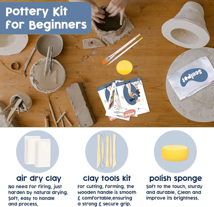 Air Dry Clay Kit, Pottery Kit for Beginners