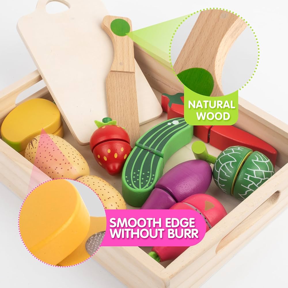 Premium Wooden Kitchen Accessories • Montessori Vegetable Cutting Game