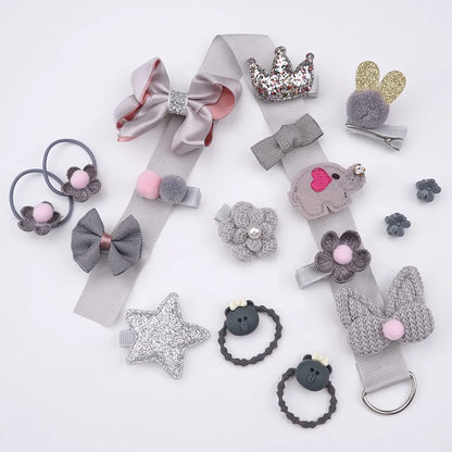 🎀 Elegant 18-Piece Sweet Moments Hair Accessory Gift Set – Soft Gray & Pink