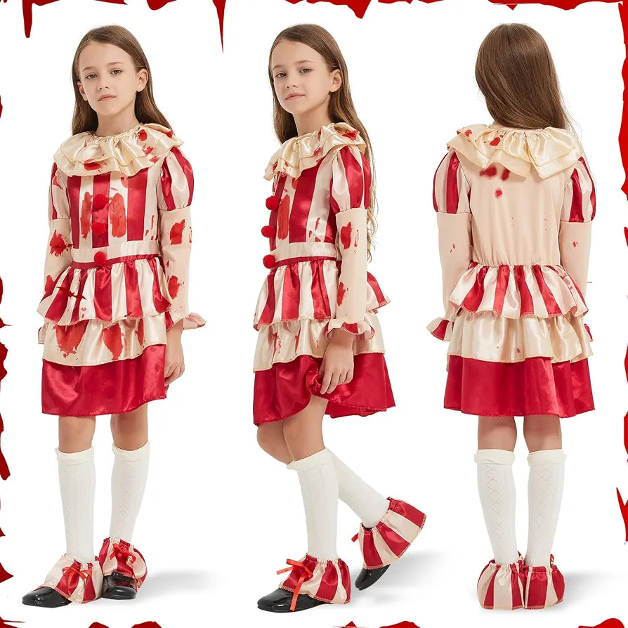 Killer Clown Costume Set – Dress with Balloons & Face Paint (Size S)