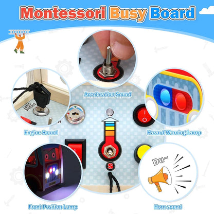 Atoylink Wooden Montessori Busy Board Fire Engine Truck for Toddlers