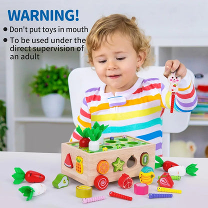 Montessori Wooden Fruit & Carrot Harvest Toy | Shape Sorting & Fine Motor Learning Game for Toddlers