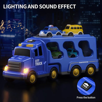Transport Vehicles Toys for Toddlers, 5 in 1 Truck Friction Power Toy Car With Light and Sound (City Truck)