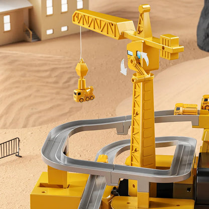 Mega Construction Excavator & Race Track Playset – 8 Mini Trucks, Lights, Sounds & Play Mat Included