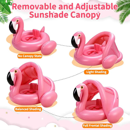 Best Seller Flamingo Baby Swim Float with UPF 50+ Sun Canopy