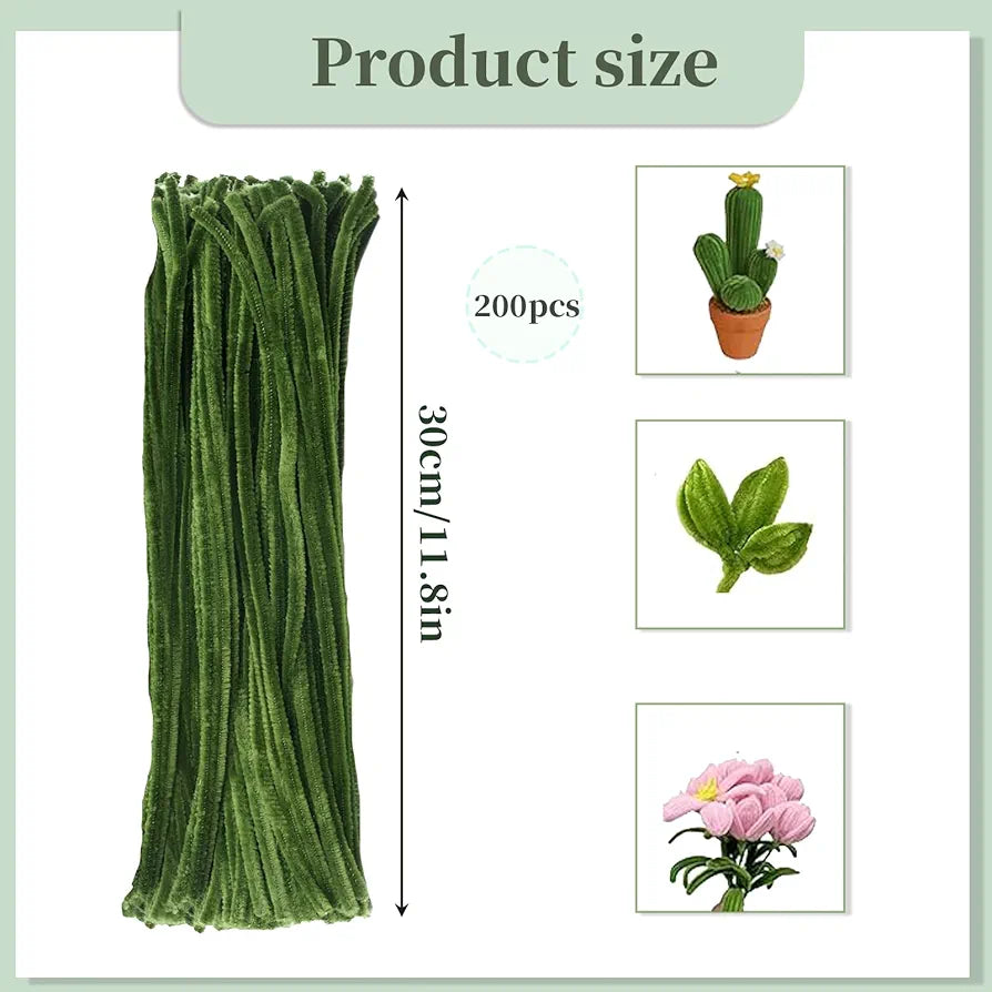Green Pipe Cleaners for Arts and Crafts Pack of 100