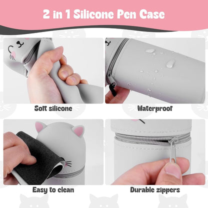 2-in-1 Cat Pencil Case & Desk Organizer + 8 Erasable Pens