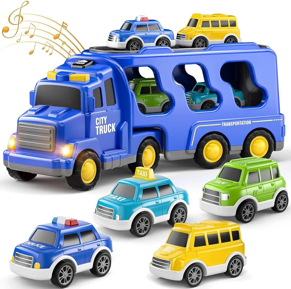 Transport Vehicles Toys for Toddlers, 5 in 1 Truck Friction Power Toy Car With Light and Sound (City Truck)