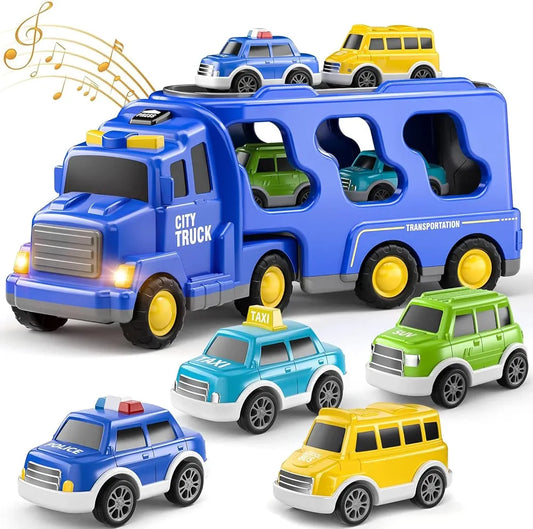 Transport Vehicles Toys for Toddlers, 5 in 1 Truck Friction Power Toy Car With Light and Sound (City Truck)
