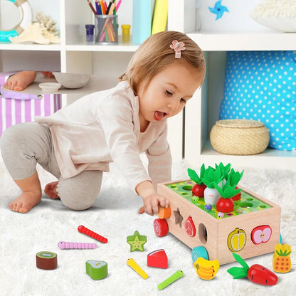 Montessori Wooden Fruit & Carrot Harvest Toy | Shape Sorting & Fine Motor Learning Game for Toddlers