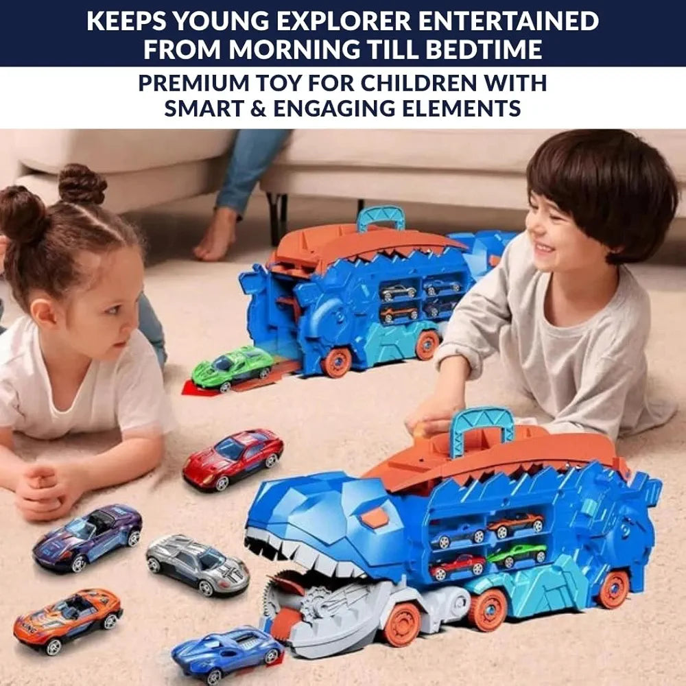 Transforming Dinosaur Monster Truck Playset 🦖 Dino Carrier + 8 Alloy Cars & DIY Road Track