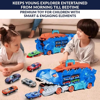 Transforming Dinosaur Monster Truck Playset 🦖 Dino Carrier + 8 Alloy Cars & DIY Road Track