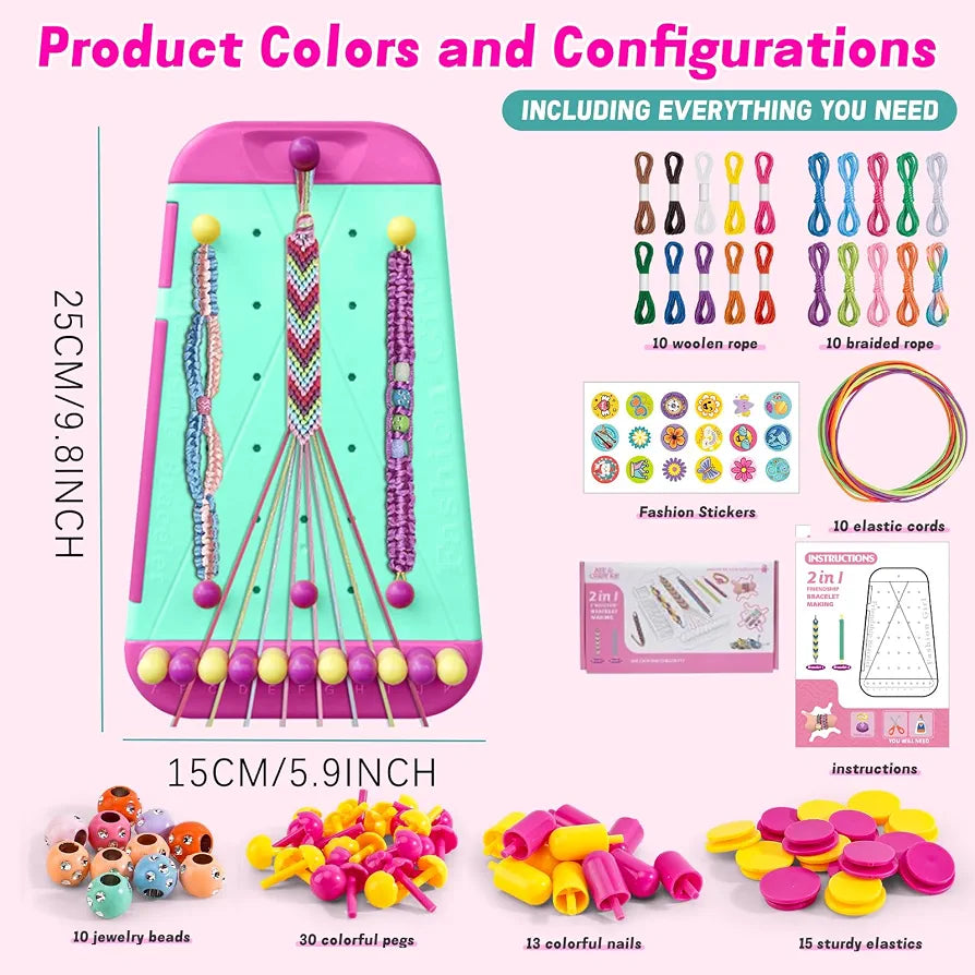 2 in 1 Friendship Bracelet Making Kit with Bracelet Loom, Beads & Threads