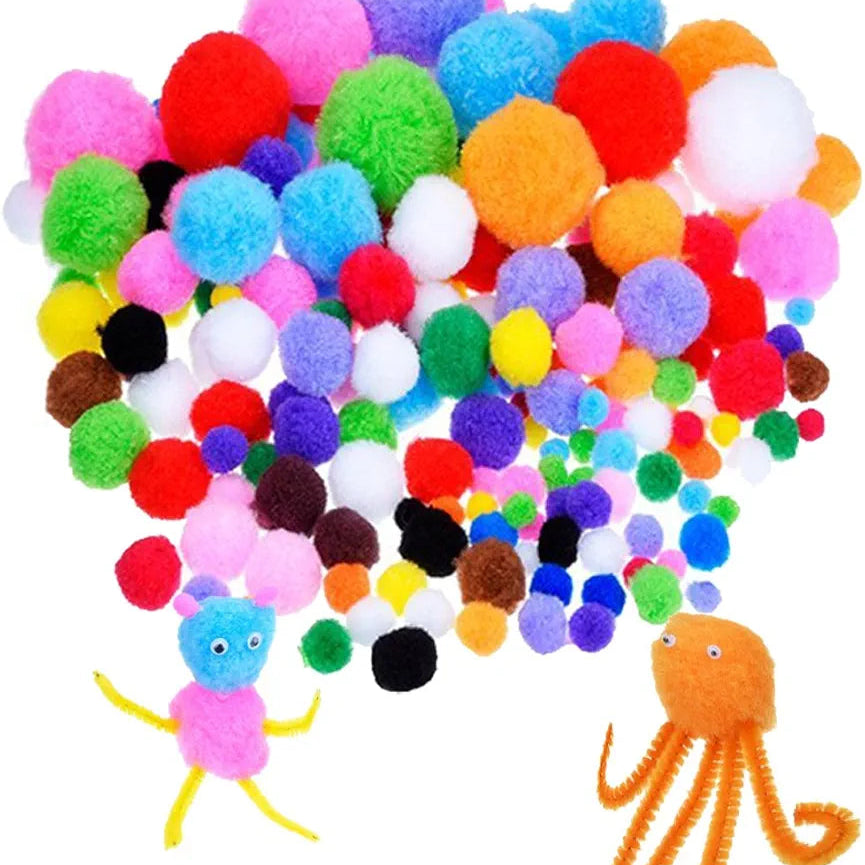 Pipe Cleaners Chenille Stem and Pompoms with Googly Wiggle Eyes for Craft DIY Art Supplies, 300+ Pieces
