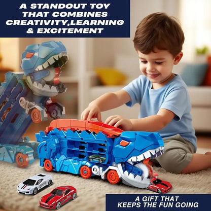 Transforming Dinosaur Monster Truck Playset 🦖 Dino Carrier + 8 Alloy Cars & DIY Road Track