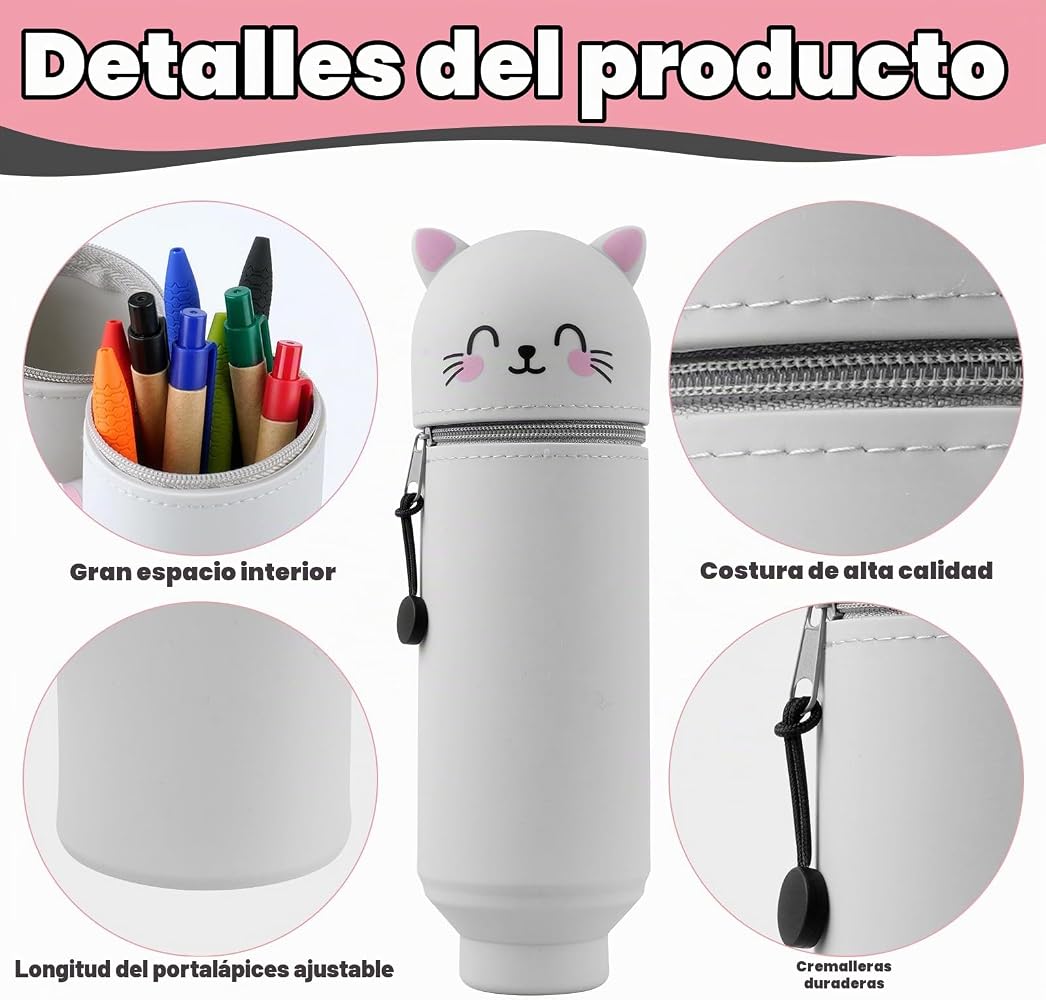 2-in-1 Cat Pencil Case & Desk Organizer + 8 Erasable Pens