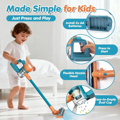 3 in 1 Children's Vacuum Cleaner Toy with Real Suction Power for Realistic Play (Blue)