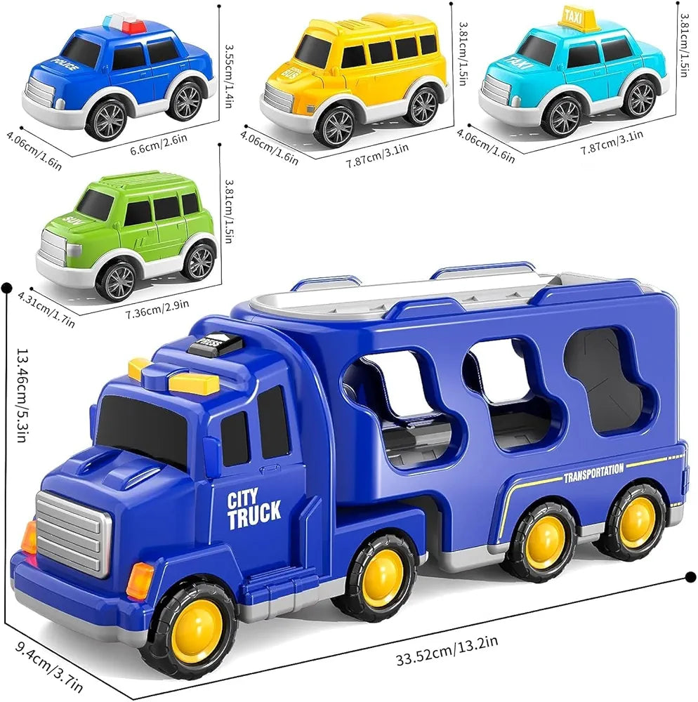 Transport Vehicles Toys for Toddlers, 5 in 1 Truck Friction Power Toy Car With Light and Sound (City Truck)