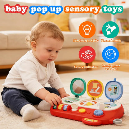 Montessori Busy Board Activity Center for Toddlers 1+ Sensory Travel Toy with Mirror & Fine Motor Skills
