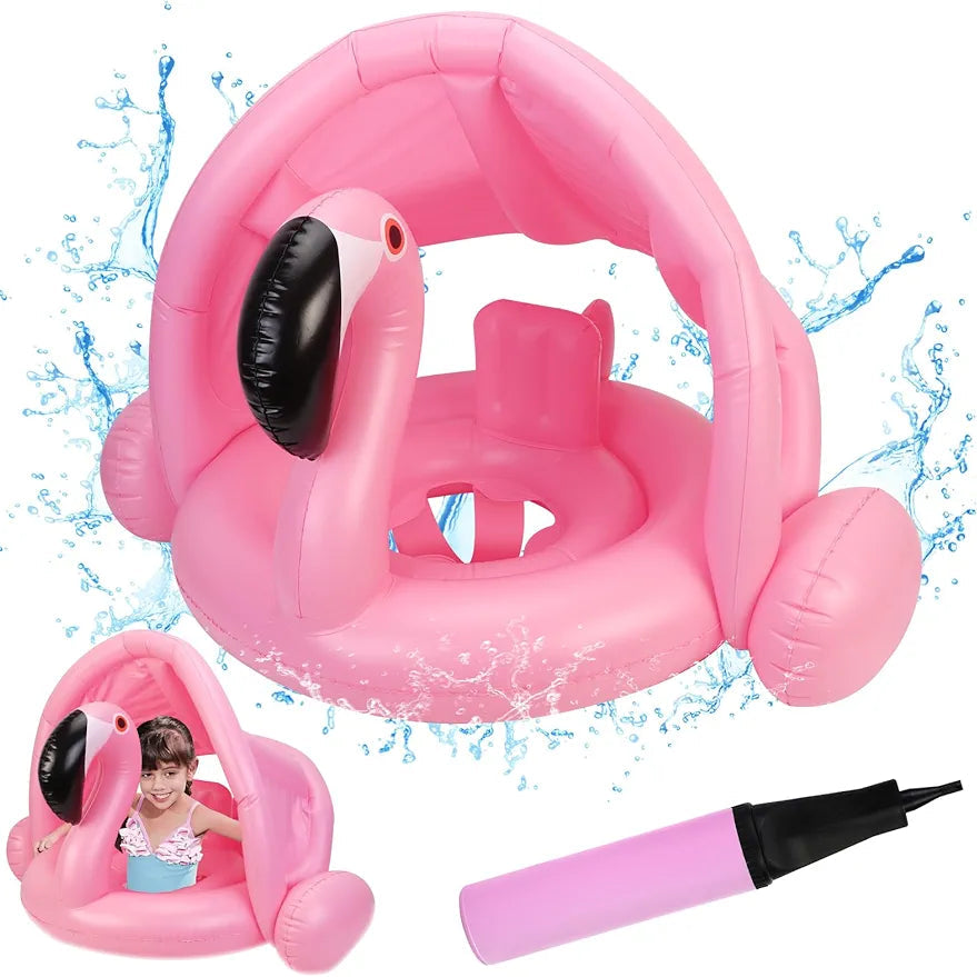 Best Seller Flamingo Baby Swim Float with UPF 50+ Sun Canopy