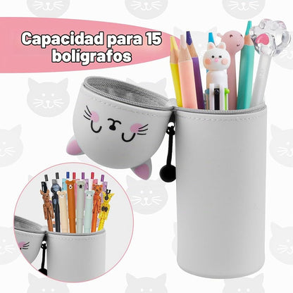 2-in-1 Cat Pencil Case & Desk Organizer + 8 Erasable Pens