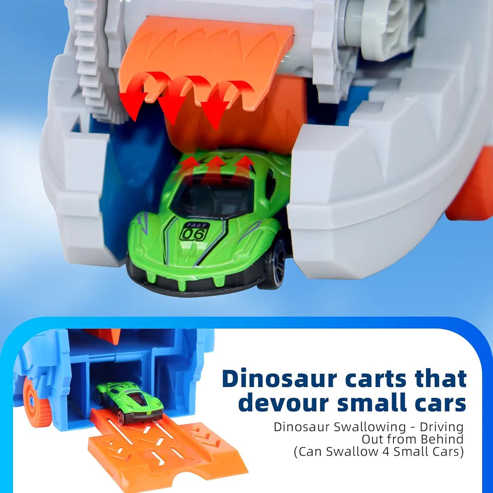 Transforming Dinosaur Monster Truck Playset 🦖 Dino Carrier + 8 Alloy Cars & DIY Road Track