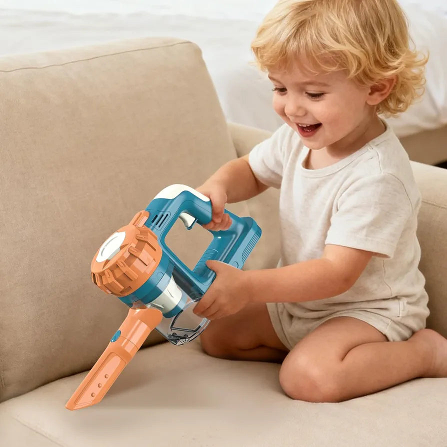 3 in 1 Children's Vacuum Cleaner Toy with Real Suction Power for Realistic Play (Blue)