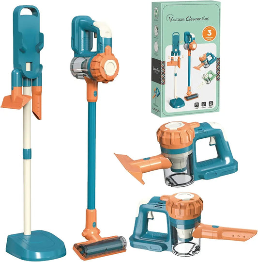 3 in 1 Children's Vacuum Cleaner Toy with Real Suction Power for Realistic Play (Blue)