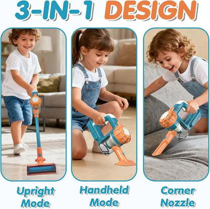 3 in 1 Children's Vacuum Cleaner Toy with Real Suction Power for Realistic Play (Blue)