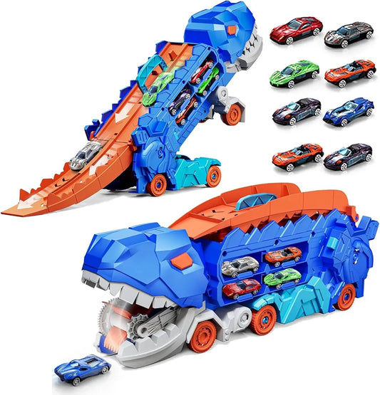 Transforming Dinosaur Monster Truck Playset 🦖 Dino Carrier + 8 Alloy Cars & DIY Road Track