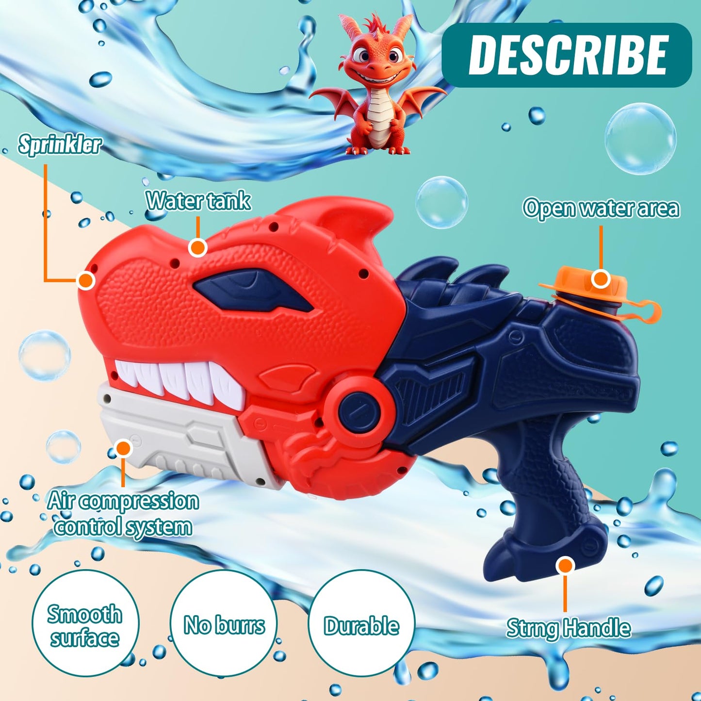 2-Pack Dino Blast Water Guns  (600ml)