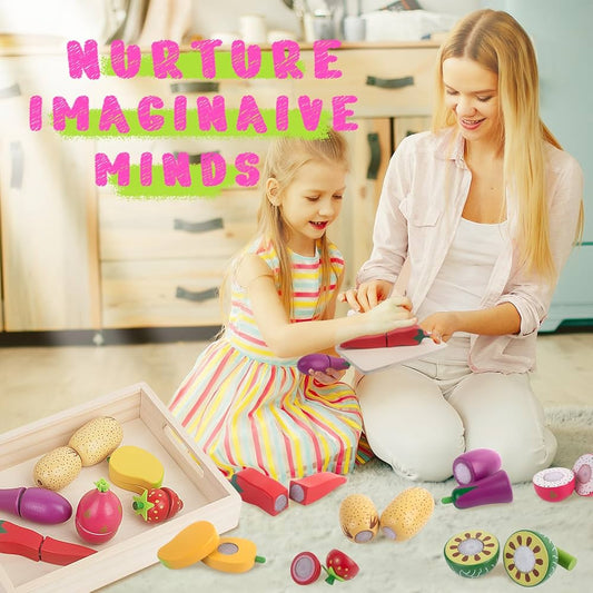 Premium Wooden Kitchen Accessories • Montessori Vegetable Cutting Game