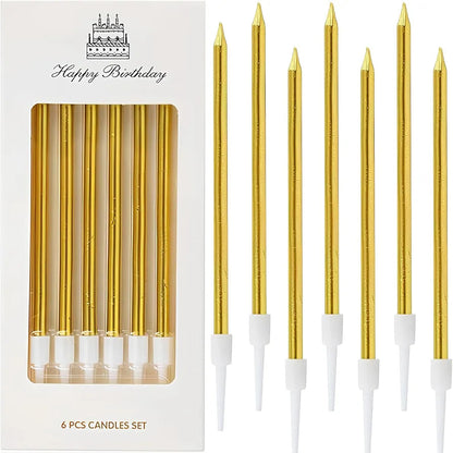 Birthday Cake Candles 6 Pieces Golden