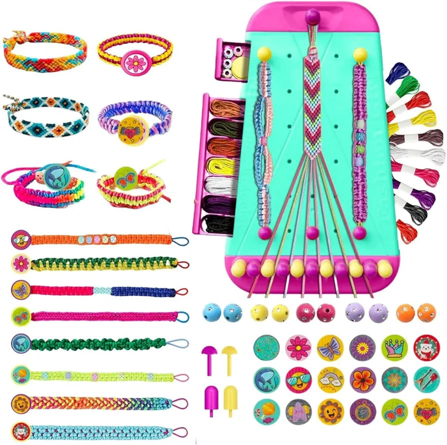 2 in 1 Friendship Bracelet Making Kit with Bracelet Loom, Beads & Threads