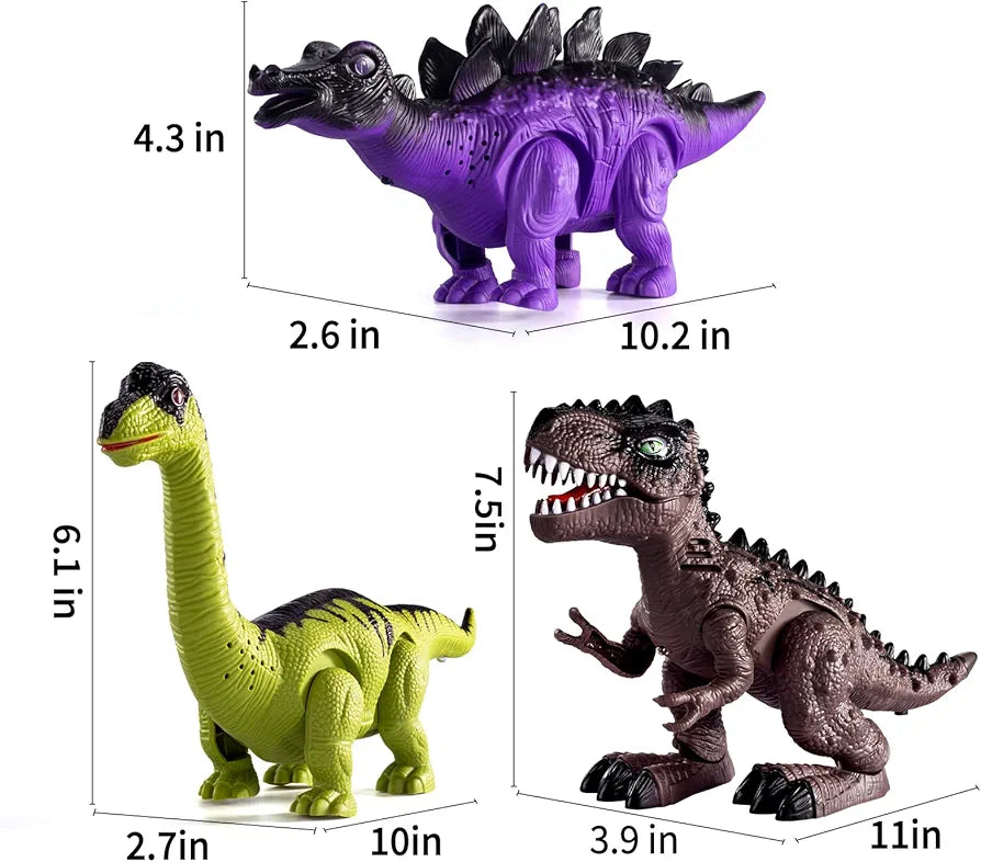 3 Pack Electrical Walking Dinosaur for Toddlers 3-4 3-5 Years with Sound and Light Up