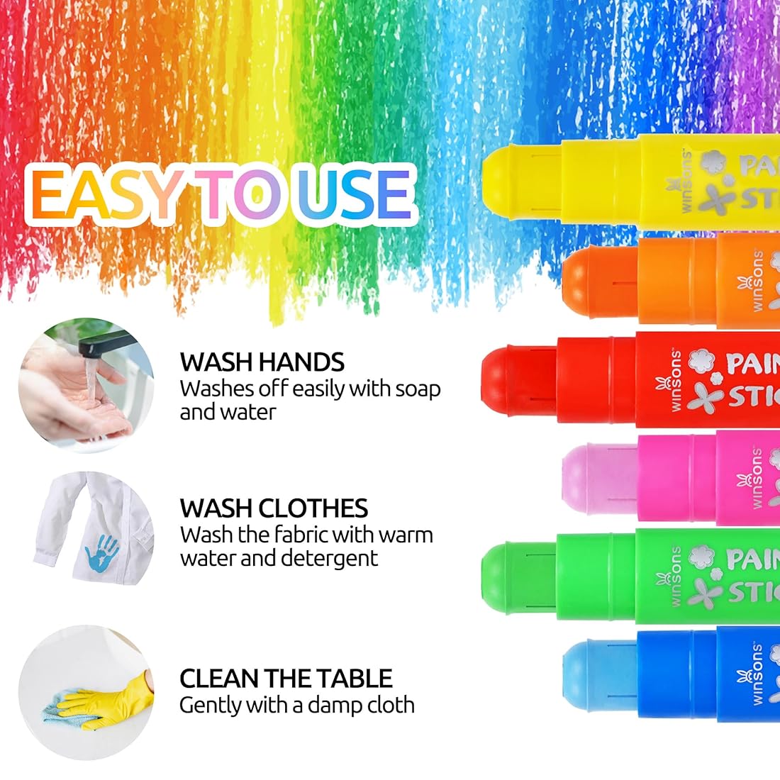 Tempera Paint Sticks,12 Vibrant Colors Washable Paint Sticks For Kids