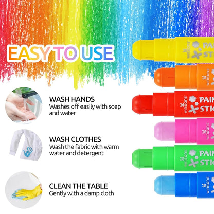 Tempera Paint Sticks,12 Vibrant Colors Washable Paint Sticks For Kids
