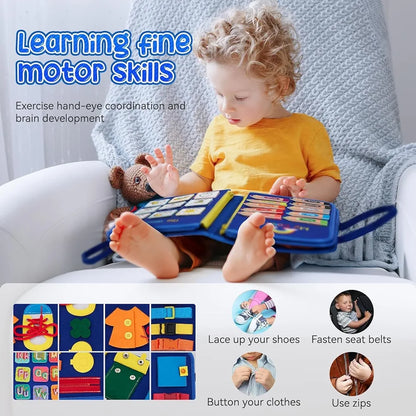 Montessori Busy Book – 10 Removable Learning Activities & Whiteboard | Fine Motor Skills Toy 1-4 Years