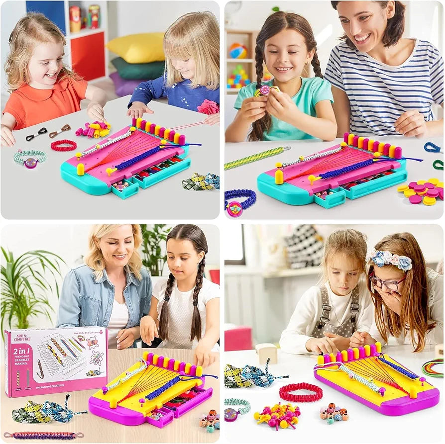 2 in 1 Friendship Bracelet Making Kit with Bracelet Loom, Beads & Threads