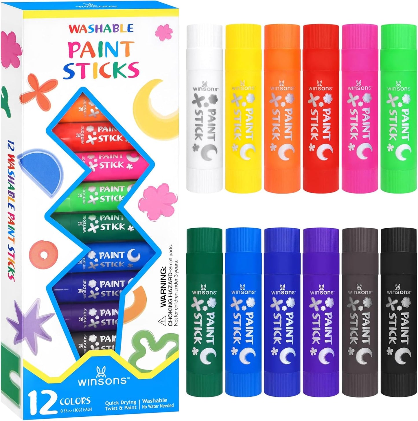 Tempera Paint Sticks,12 Vibrant Colors Washable Paint Sticks For Kids