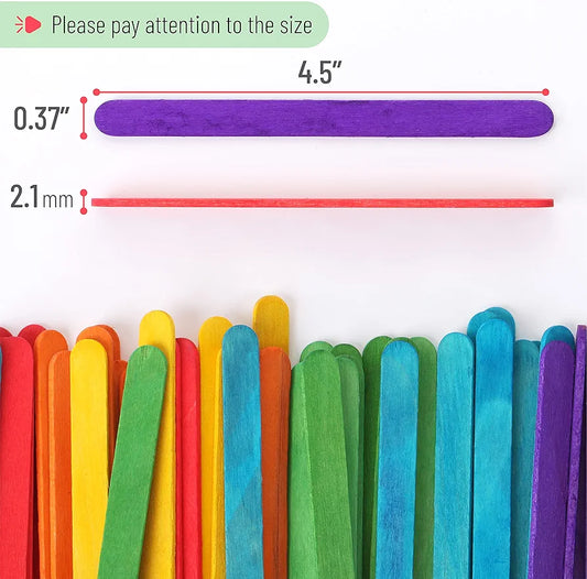 Wooden Rainbow Colored Popsicle Sticks for Crafts, 100 Pack, 4.5 Inch
